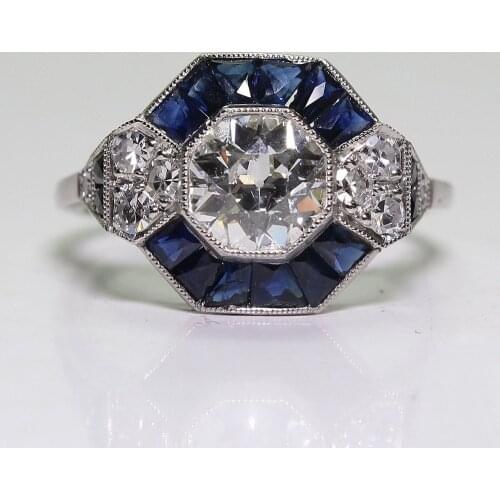 Milangirl Classic Blue/White Zircon Rhinestones Ring for Women Accessories Anniversary Engagement Ring Gift Vintage Women Ring