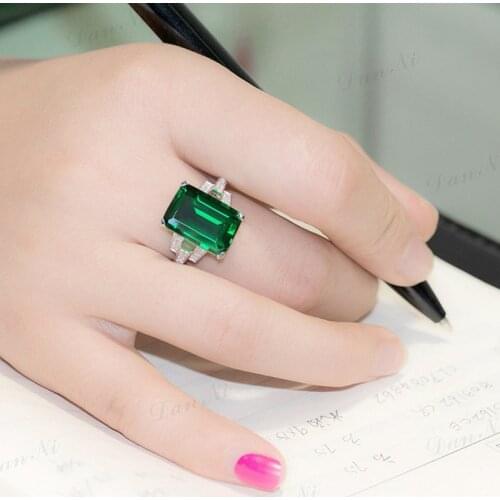 BLACK ANGEL New 18K Silver Lab Created Luxury Princess Square Emerald Ring For Women Green Tourmaline Gemstone Wedding Jewelry