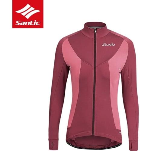 2019 Santic PRO Team Women Cycling Jersey Long Sleeve Windproof MTB Mountain Bike Jacket Winter Thermal Fleece Bicycle Clothing