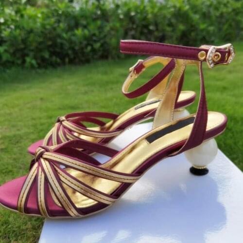 Summer Casual Designer fashion womens sandals fucsia real leather Cut-out strappy peep toe high heels shoes