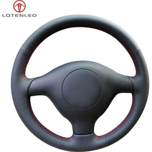 LQTENLEO Black Genuine Leather Car Steering Wheel Cover for Volkswagen VW Golf 4 (IV) Passat (B5) Variant 1997-2004 Polo Sharan