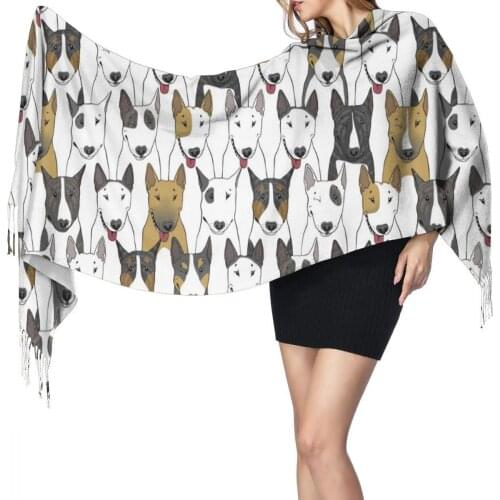 Cute Puppies Bull Terrier Prints Winter Scarf For Women Imitation Cashmere 196*68cm Long Ladies Soft Tassel Shawl Scarf Femme