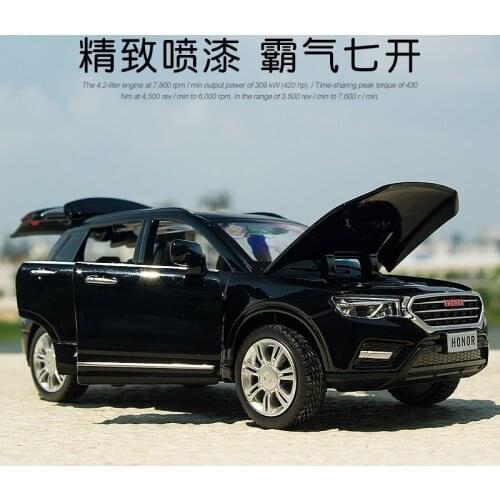 High simulation 1:32 Scale Honor H6 SUV Alloy Pull Back Car Model Toy With Open Doors Sound Light For Kids Toy Gift