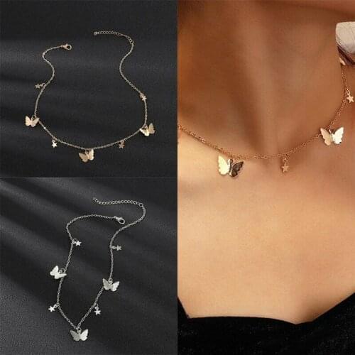 Fashion Butterfly Star Gold Color Silver Color Choker Pendant Necklace Clavicle Chain Women