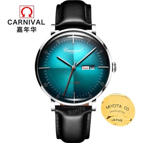 Carnival automatic men watch luxury brand MIYOTA mechanical watches men genuine leather clock uhr kol saati reloj hombre relogio