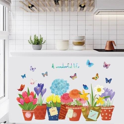 Pastoral Flower Wall Stickers Living Room Wall Decoration Mural Kitchen Sticker Home Office Decor Bedroom Decals for Furniture