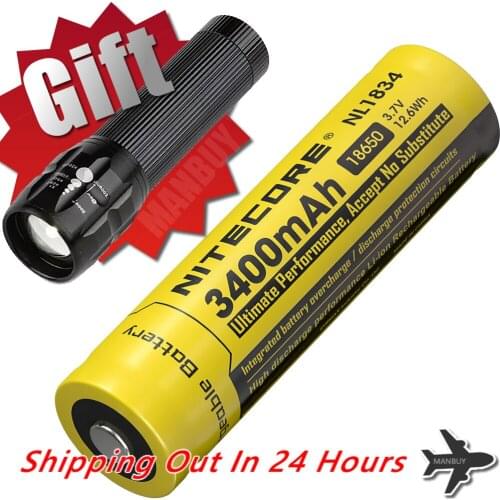 NITECORE NL1834 18650 3400mAh 3.7V Protected Battery Button Top for All Type Flashlights 1 Piece + GIFT Flashlight Free shipping