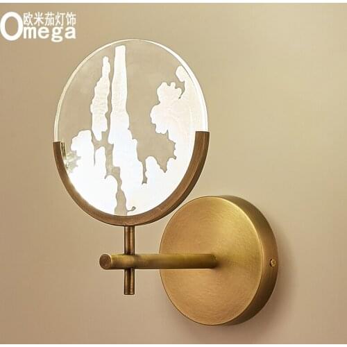 Postmodern minimalist light luxury copper wall lamp living room wall bedroom bedside corridor aisle gallery creative wall lamp