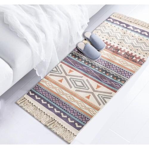 Bohemian style simple fringes cotton hemp fresh mat living room bedroom bedside mat famous family style blanket
