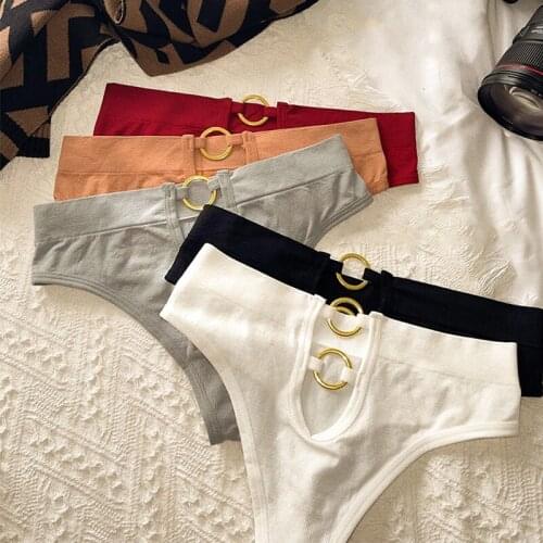 Sexy Buckle Button Hollow Out Panties Women Cotton Seamless Underwear Female Low Waist Thongs Soft Solid Briefs Lady Lingerie