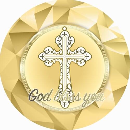 Sensfun God Bless Golden Cross Round Background Circle Photo Backdrop Wooden Land Party Decoration Table Cylinder Cover