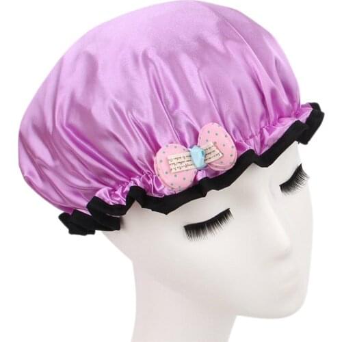 Cute Infant Shampoo Cap Satin Double Layer Childrens Cartoon Waterproof Shower Foldable Cap Fashion Lace