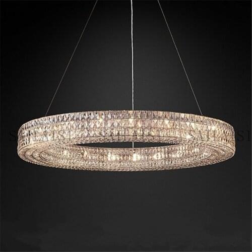 Post Modern Round K9 Crystal Pendant Lights Luxury Dining Hanging Lamp American Living Room Restaurant Lamp Hotel Villa Lighting