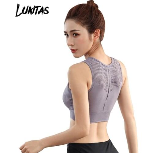 LUKITAS Fitness Sports Bra Sexy Mesh Brathable Soft Sports Top Push Up Female Gym Underwear Nylon Running Nylon Female Yoga Bra
