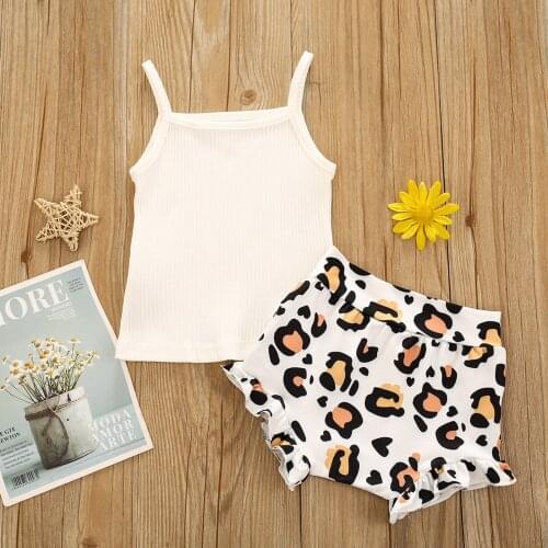 Summer Newborn Baby Girls Clothes Suspender Strap Ribbed Tops +Leopard Shorts Set Baby Outfits Girl Clothing 6 12 18 24 Months