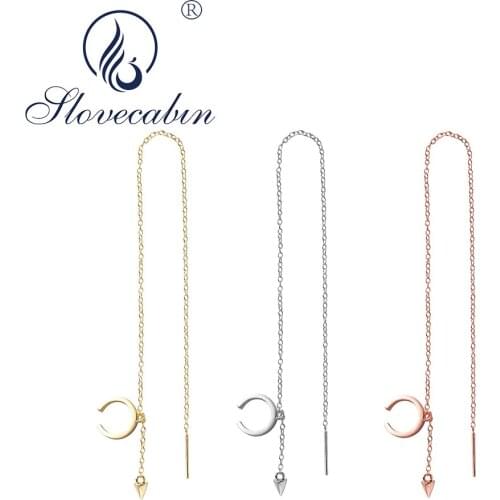 Slovecabin Argent 925 Sterling Silver Chain Ear Cuff Earrings For Women Femme Drop Earrings 2021 New Design Fashion Jewelry