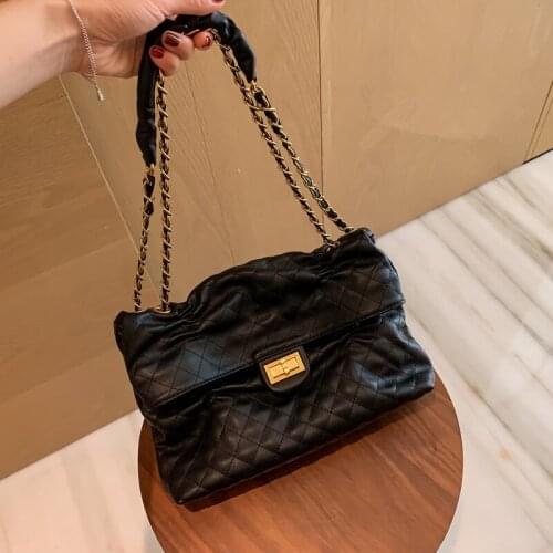 High-capacity Bags For Women 2020 Lady Black Soft Plaid Wrinkle Handbag Rhombic Pattern Totes Bolso Geometrico