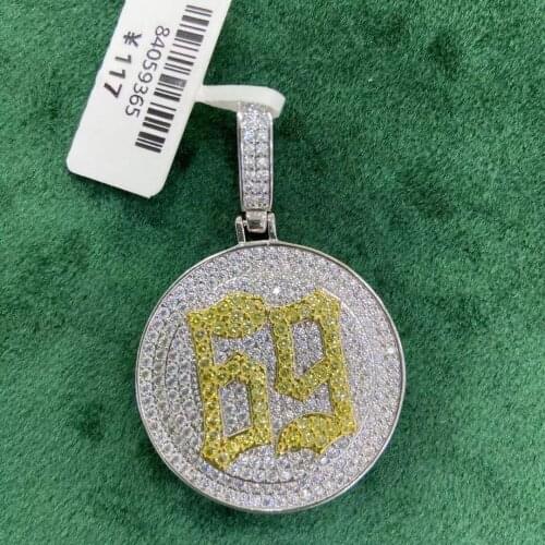 Hip Hop Jewelry Round 69 Necklace Pendant Gold Plated Ice Out Cubic Zircon Charm for Men
