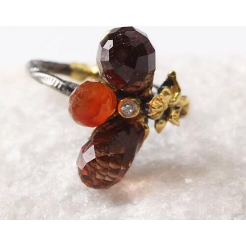 Two Sultanite and Orange Zircon Womens Gold Plated Silver Ring, Woman 925 Silver Sultanite Handmade Ring, Colorful Oval ring