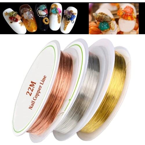 1 Roll 22M Gold Silver Rose Nail Art Copper Wire Line Strping Tape DIY Manicure Nail Art Sticker Decoration Tool