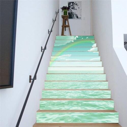 13Pcs/Set Green Sea Rainbow Stair Sticker Pvc Self-Adhesive Creative Living Room Decoration Home Waterproof Wall Sticker Stairs
