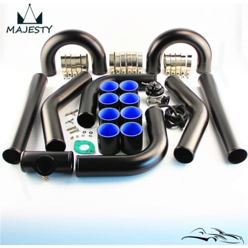 3" 76mm Universal Intercooler Pipe Piping Kit 8PCS + BOV Turbo Blow Off Valve Kit Black