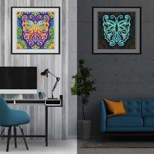 Diamond Painting Luminous Paint By Diamond Floewr Butterfly Handmade Gift Decoration Hobbies And Handicraft for Living Room
