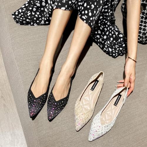 Large Size 40-43 Crystal Pointed Toe Moccasins Femme Sneakers Women Shoes Ballerina Loafers Rhinestones Shallow Flats Woman 2021