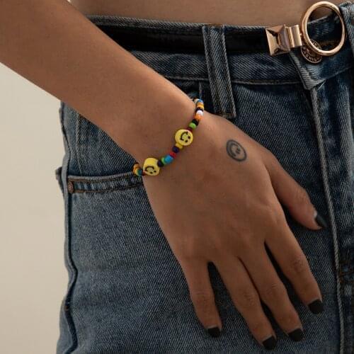 Go2Boho 2021 Multicolor Acrylic Beads Bracelet For Women Simple Trendy Girls Braclet Yellow Smile Face Beaded Bracelets Jewelry