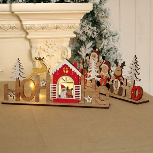 Wooden Christmas Decor LED Light Santa Claus tree children hand-made diy three-dimensional scene layout Kids Gift Wood Crafts