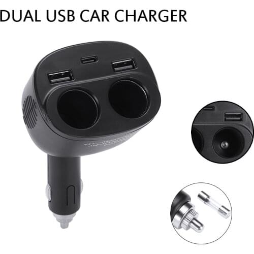 2 Way Cigarette Lighter Socket Splitter+Dual USB+PD Charger Car Power Adapter Fast Charger for Car Phone Charging Adapter