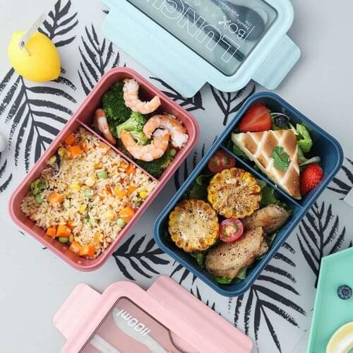 Leak-Proof lunch box for kids Wheat Straw Material food container storage Portable japanese style cute bento box with Tableware