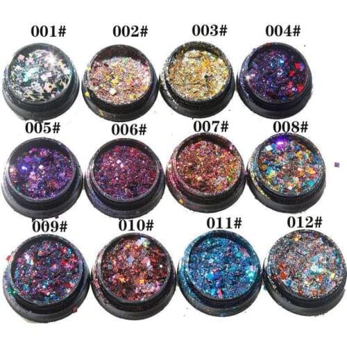 Holographic Glitter Set Shining Sugar Mix Color Shape Nail Glitter Hot Sale Dust Powder For Nail Art Decorations Tools 12PCS/Set