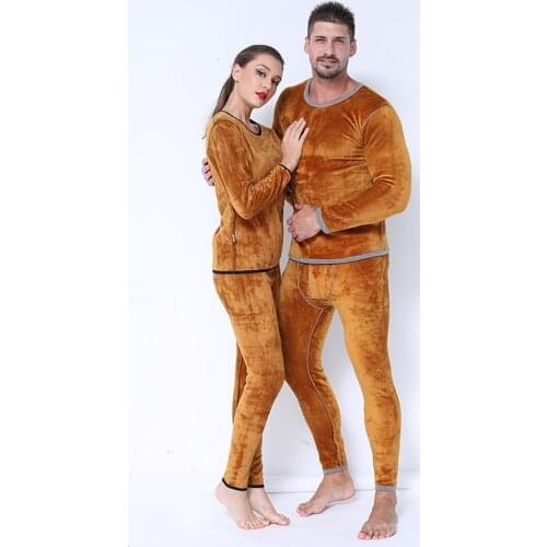 Women Long Johns Fleece Male Female Autumn Winter Shirt+pants Warm Thick Plus Velvet Thermal Underwear Men