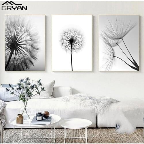 Dandelion Flower Life Quote Wall Art Canvas Painting Black & White Modern Print Poster Plant Picture Home Decor for Living Room