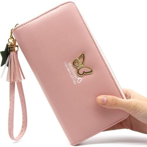 2021 new Korean womens wallet long fashion handbag butterfly zipper buckle wallet womens bag mobile bag mini wallet