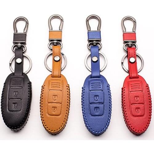 Leather Car Key Cover Keychain Smart 3 Button for Nissan Infiniti Almeria Juke Maxima Altima Murano Pathfinder Rogue Versa 3BTN