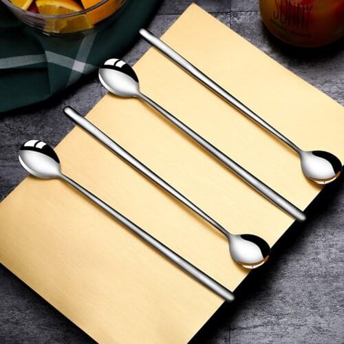Long Handled 304 Stainless Steel Coffee Spoon Ice Cream Dessert Tea Stirring Spoon For Picnic Kitchen Accessories Bar Tools