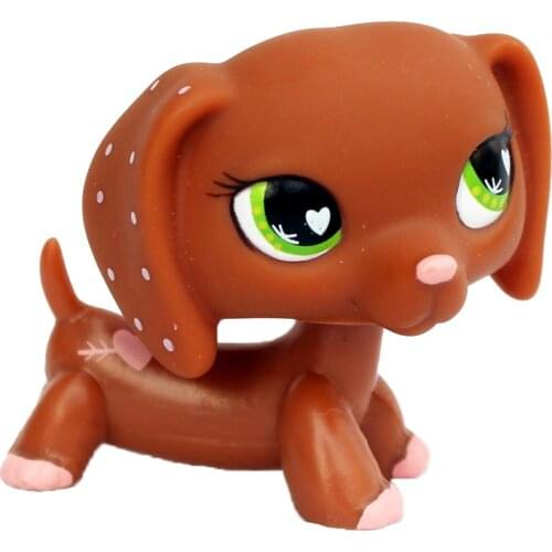 LPS CAT Rare pet shop toys dog #556 brown sausage DACHSHUND pink heart kids original animal toys for children