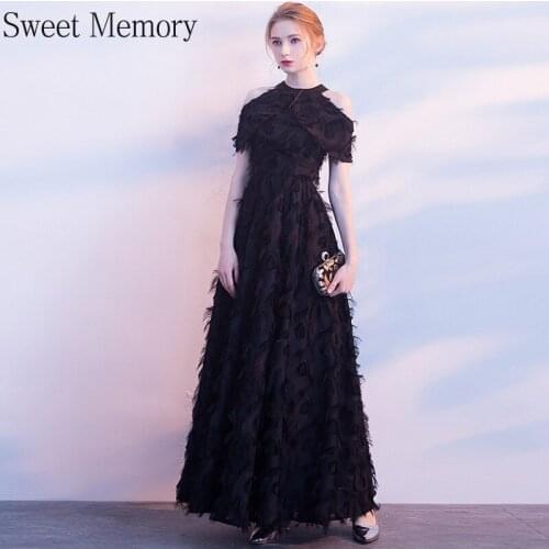 M0130 Sweet Memory 2021 Halter Black Evening Dress Women Wedding Party Robe Special Occasion Dresses Floor Length Formal Gown