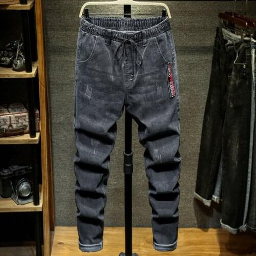 Designer Plus Size 9XL 10XL Jeans for Men Elastic Waist Loose Comfortable Casual Harem Pants Black Blue Denim Trousers