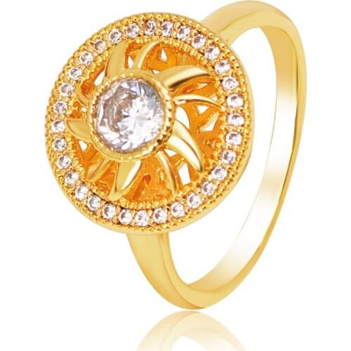 MxGxFam Lucky Rotate Round Rings For Women 24 k Pure Gold color Jewelry AAA+ Cubic Zircon