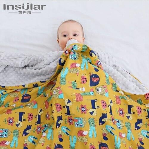 Soft Breathable New 100% Cotton Cartoon Baby Blanket Beanie Kids Quilt Peas Blanket Windproof Pram Baby Carriage Stroller Covers
