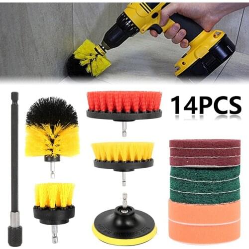 14Pcs Electric Drill Brush Scrub Pads Kit Plastic Round Cleaning Brush for Carpet Car Tires Nylon Brushes Power Scrubber Drill