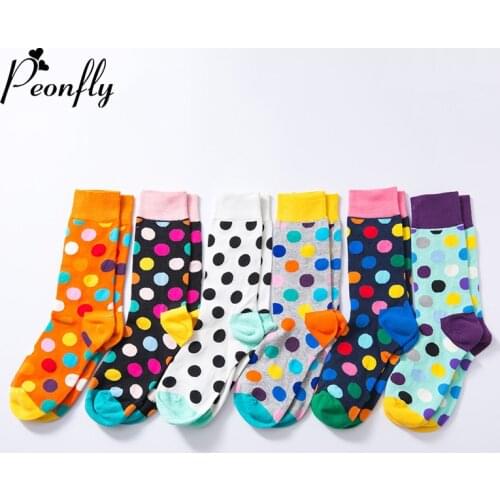 PEONFLY Harajuku Colorful Dot Printed Socks Men Women Casual Geometry Short Socks Funny Socks Female Combed Cotton Calcetines