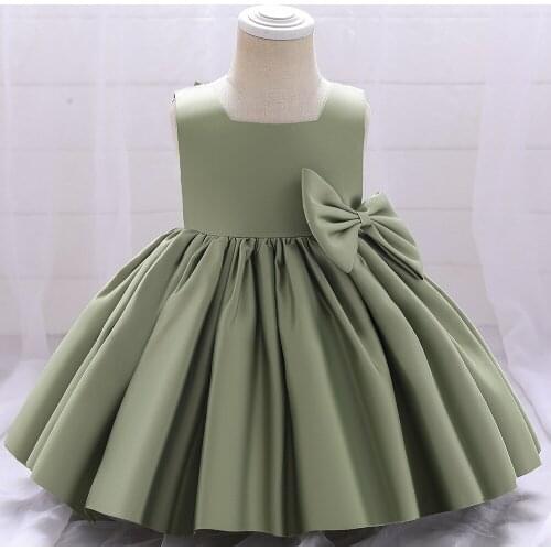Princess Flower Girl Dress Satin Wedding Birthday Party Kids Dresses with Bow For Girls Childrens Costume Prom Designs