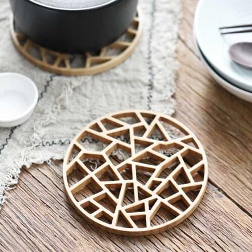 Hollow Round Bamboo Cup Mat Multi-Function Kitchen Pot Pad Dish Plate Tableware Mat Home Table Supplies