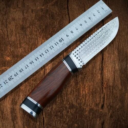 VG10 Damascus Steel Straight Knife Antler Handle Outdoor Camping Tactical Hunting Survival Cutter Utility Pocket EDC Tools