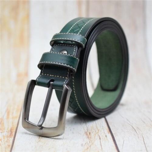 Genuine Leather Belt Male Black/Blue/Coffee/Green Men Belt With Alloy Buckle Man Strap Length 90-125CM