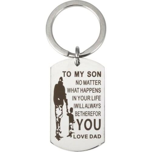 Silver TO MY SON NO MATTER WHAT HAPPENS IN Key Chain Jewelry Stainless Steel Military Card Key Chain Jewelry For Women Men Gift